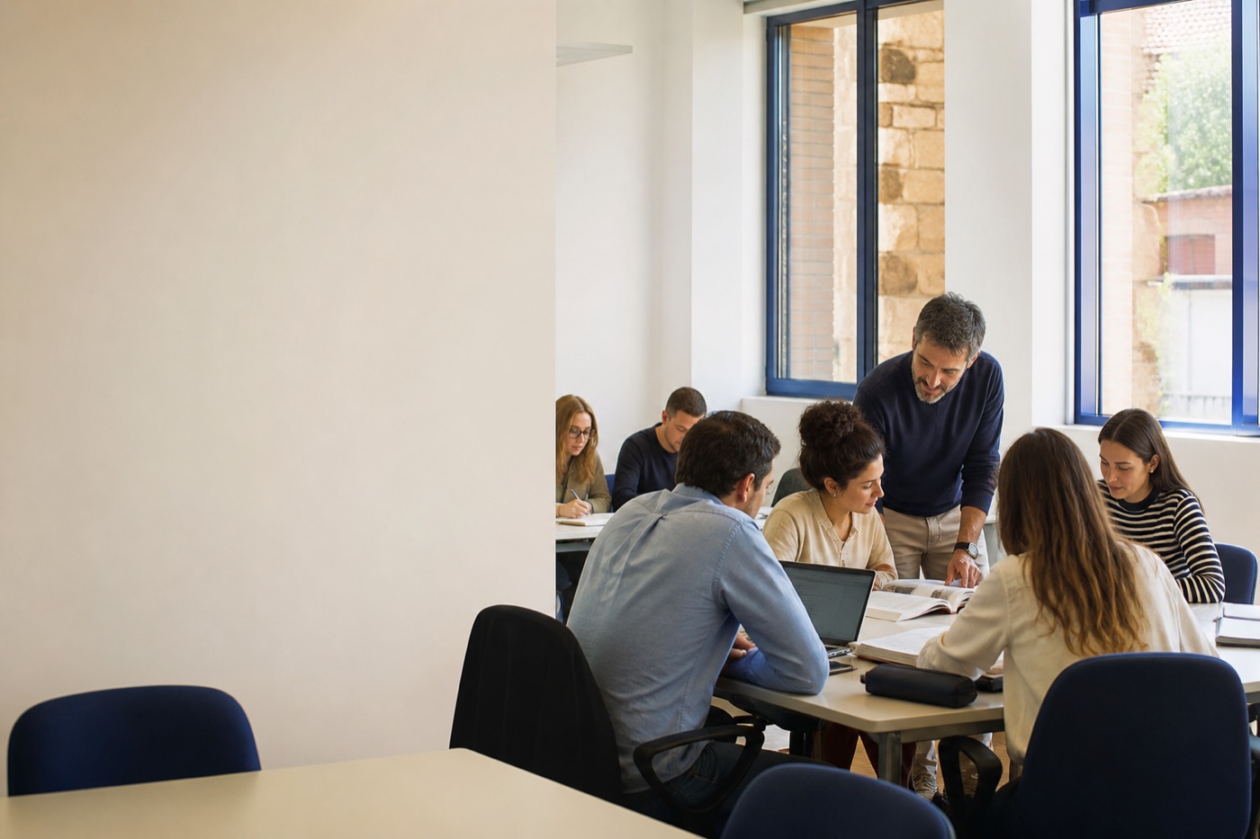 Alumnos adultos preparando oposiciones en un aula de Academia Opolís